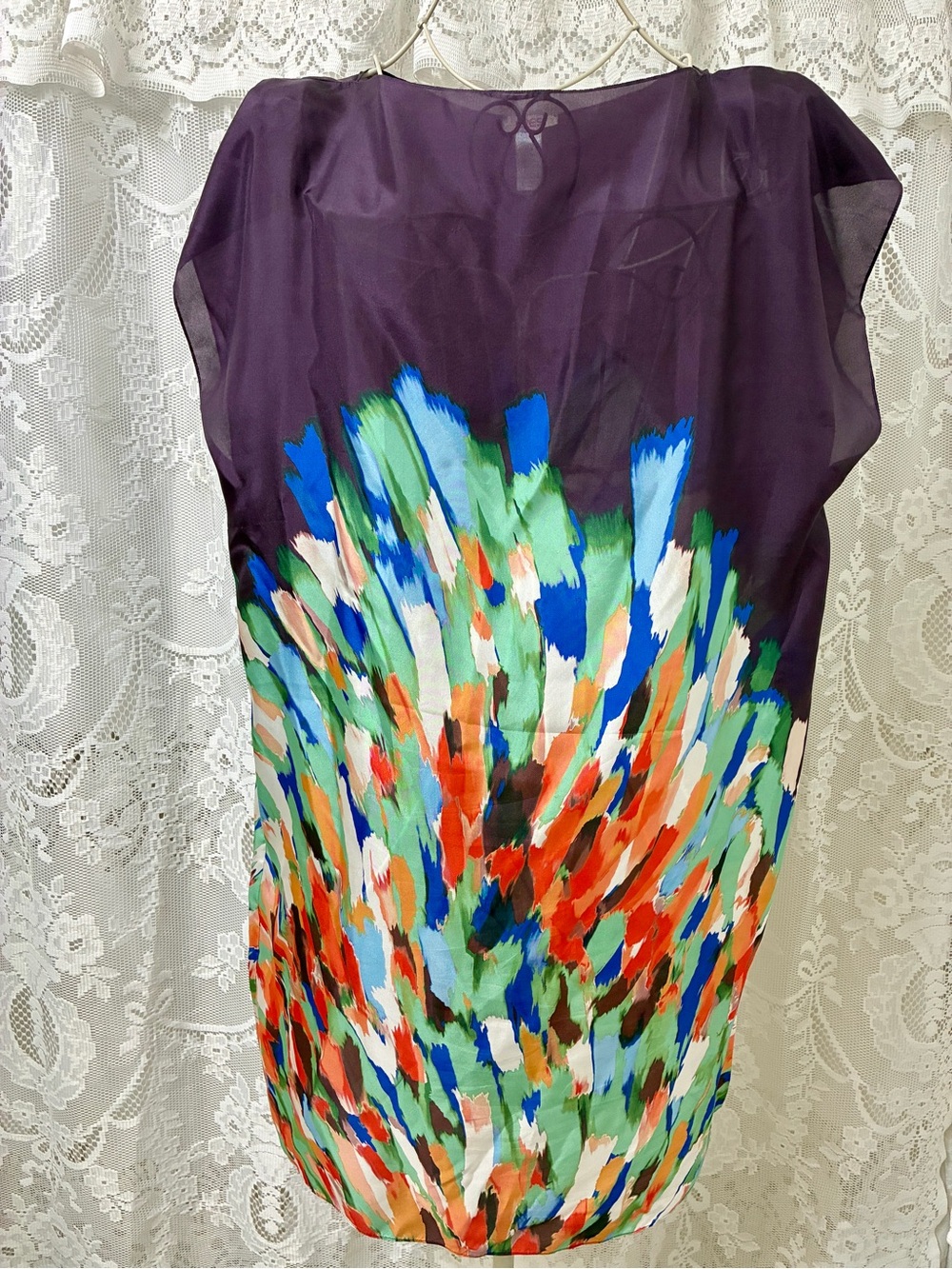 ERES Purple Silk tunic- beach cover up with Multicolor Accent size M/L